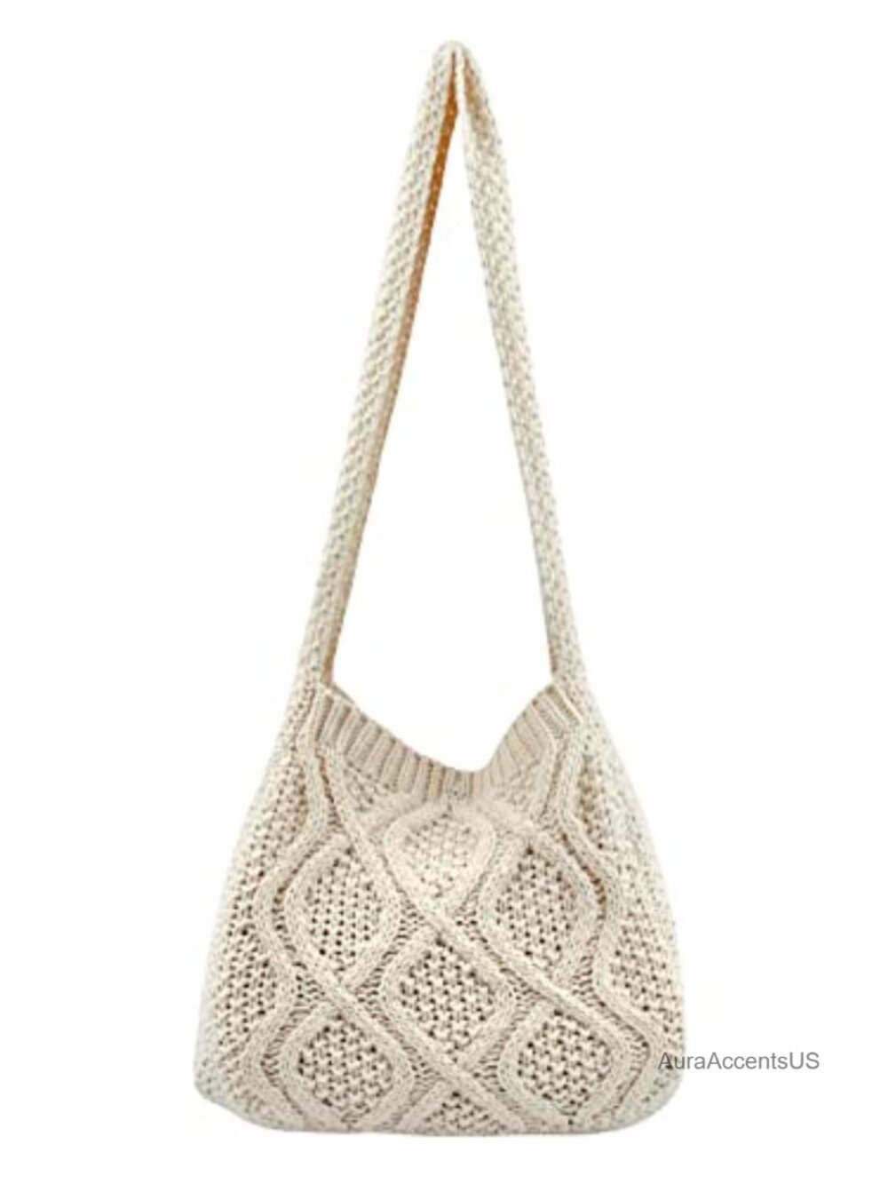 Women's Crochet Knit Tote Bag with Button Closure, Large Capacity, Beach